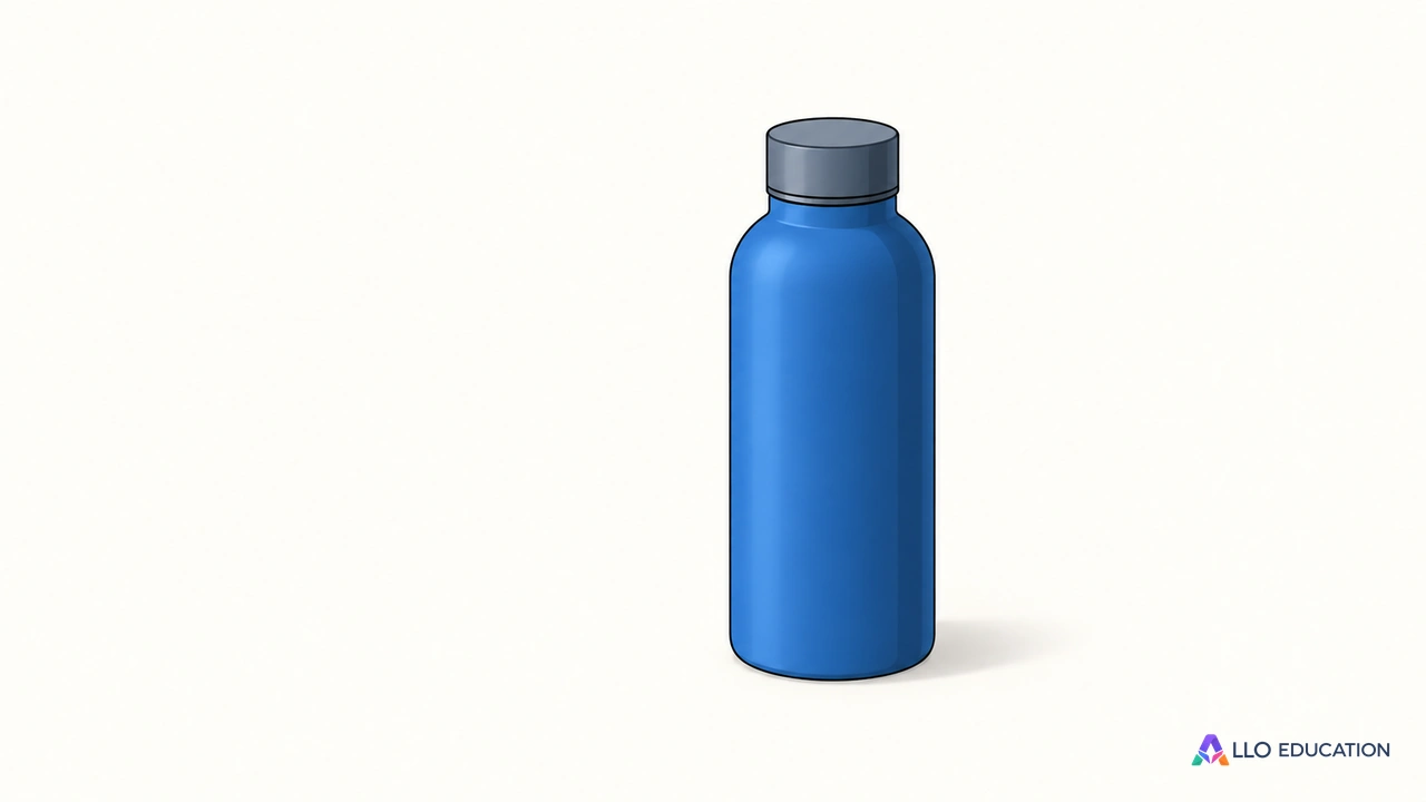 Une gourde bleue mate entière à bouchon fermé, sur fond clair.