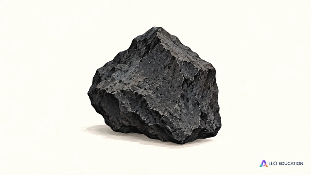 Un fragment de roche volcanique sombre dessiné, entier, sur fond clair.