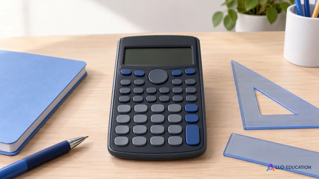 Une seule calculatrice muette écran éteint, sans nombres ni marque.