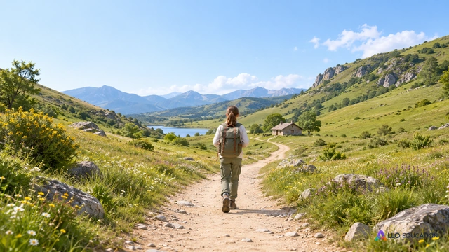 Un sentier de terre pâle entre deux collines comme sujet central, cabane discrète dans le fond ; composition éditoriale muette, aucun livre ni fantastique matérialisé.