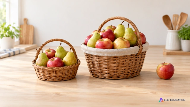 Sur une table claire, des paniers de fruits de tailles différentes évoquent le changement de quantité, sans tarif ni inscription.