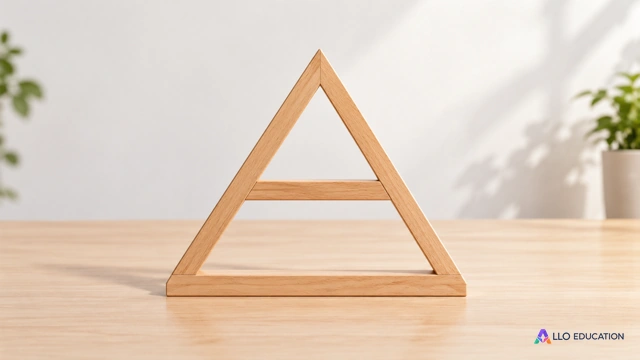 Une petite structure triangulaire en bois porte une traverse parallèle à sa base, sans texte, graduations ni longueur à mesurer.